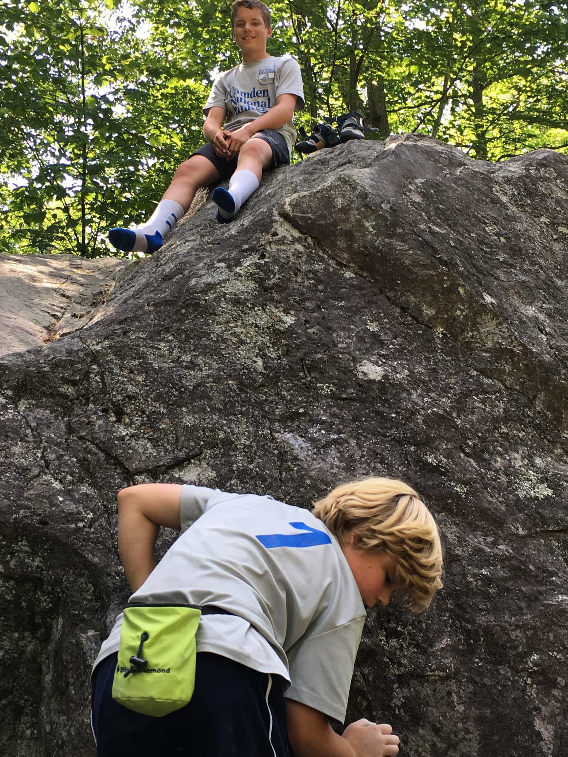 Declan and Eamon climbing at Rumney in New Hampshire