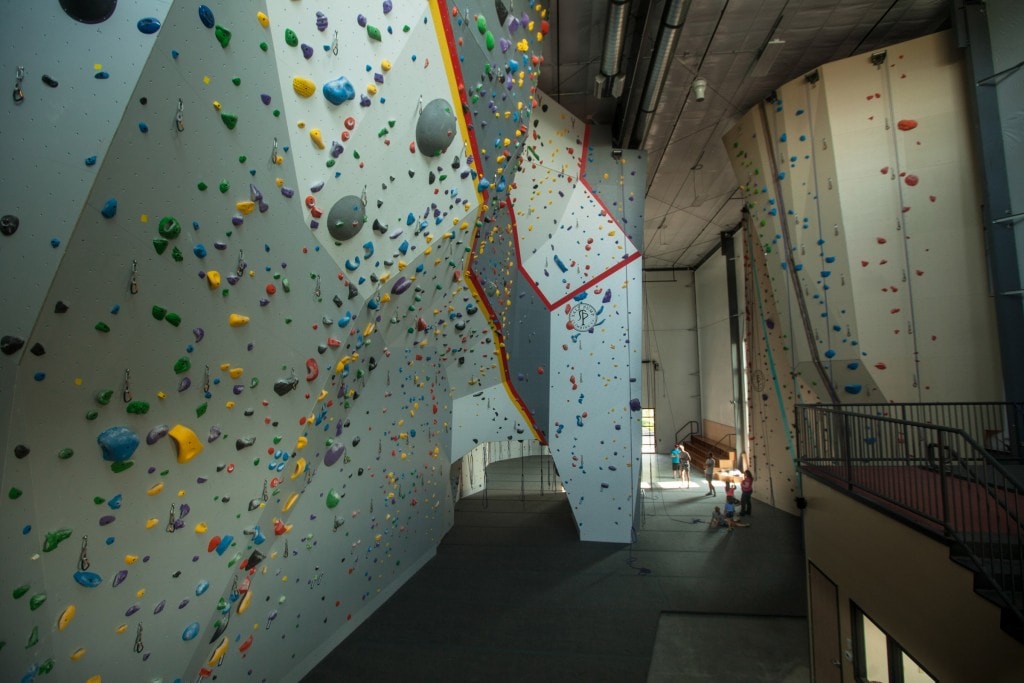 The lead wall at Salt Pump is the tallest indoor climbing wall in the state of Maine.