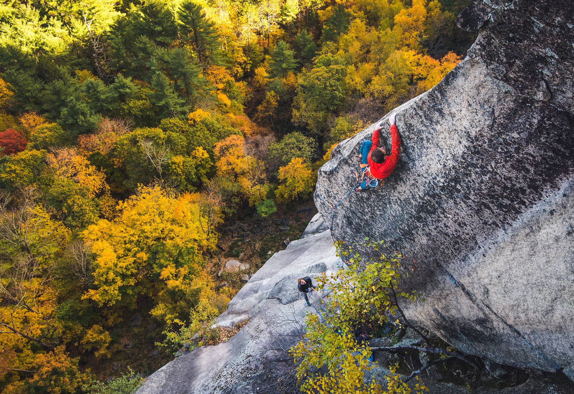 Life, The Universe and Everything: Jay Conway on the spectacular and difficult 5.13c fourth pitch of his new line on Cathedral Ledge. Photo: Brent Doscher.