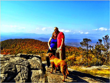 Matt and I at the top of Mt. Pleasant, where we were married. The retriever is our first born, Maggie, and I am pregnant here with Norah (2yrs old now).